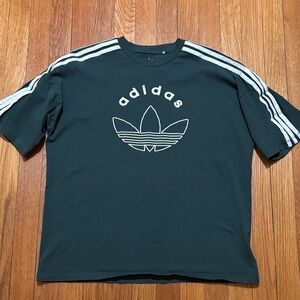 adidas Black Short Sleeve Cotton Trefoil Tee with White Stripes